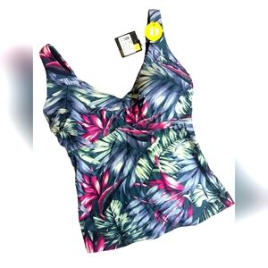 NEW LOLE Tankini Swimsuit Top Green Blue Tropical Floral Padded  Size Med SPF 50